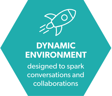 A dynamic, high-energy environment designed to spark conversations and collaborations